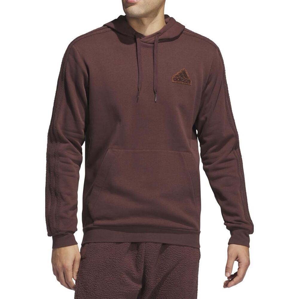 Adidas Men's Beige Coze 3-Stripes Pullover Hoodie Size S Shadow Brown